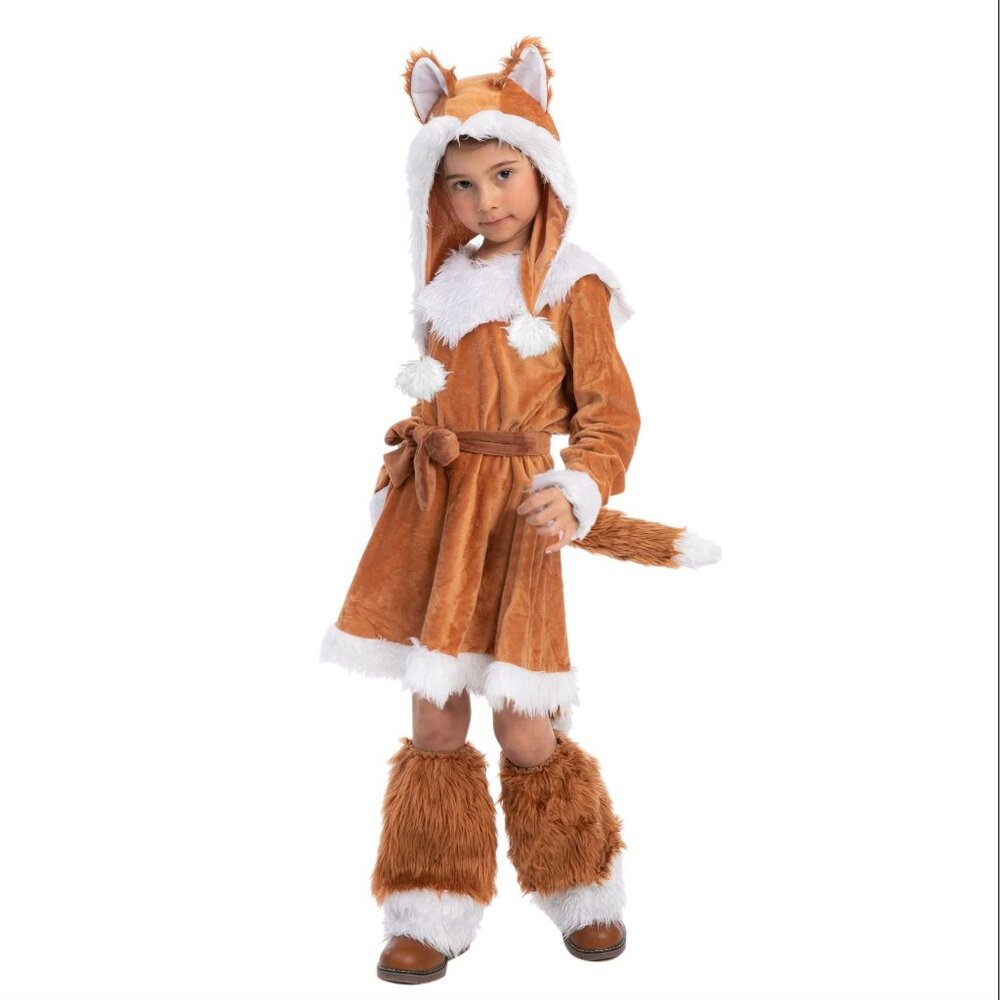 Girls Fox Costume Outfit With Hood & Accessories M 8-10 Yrs